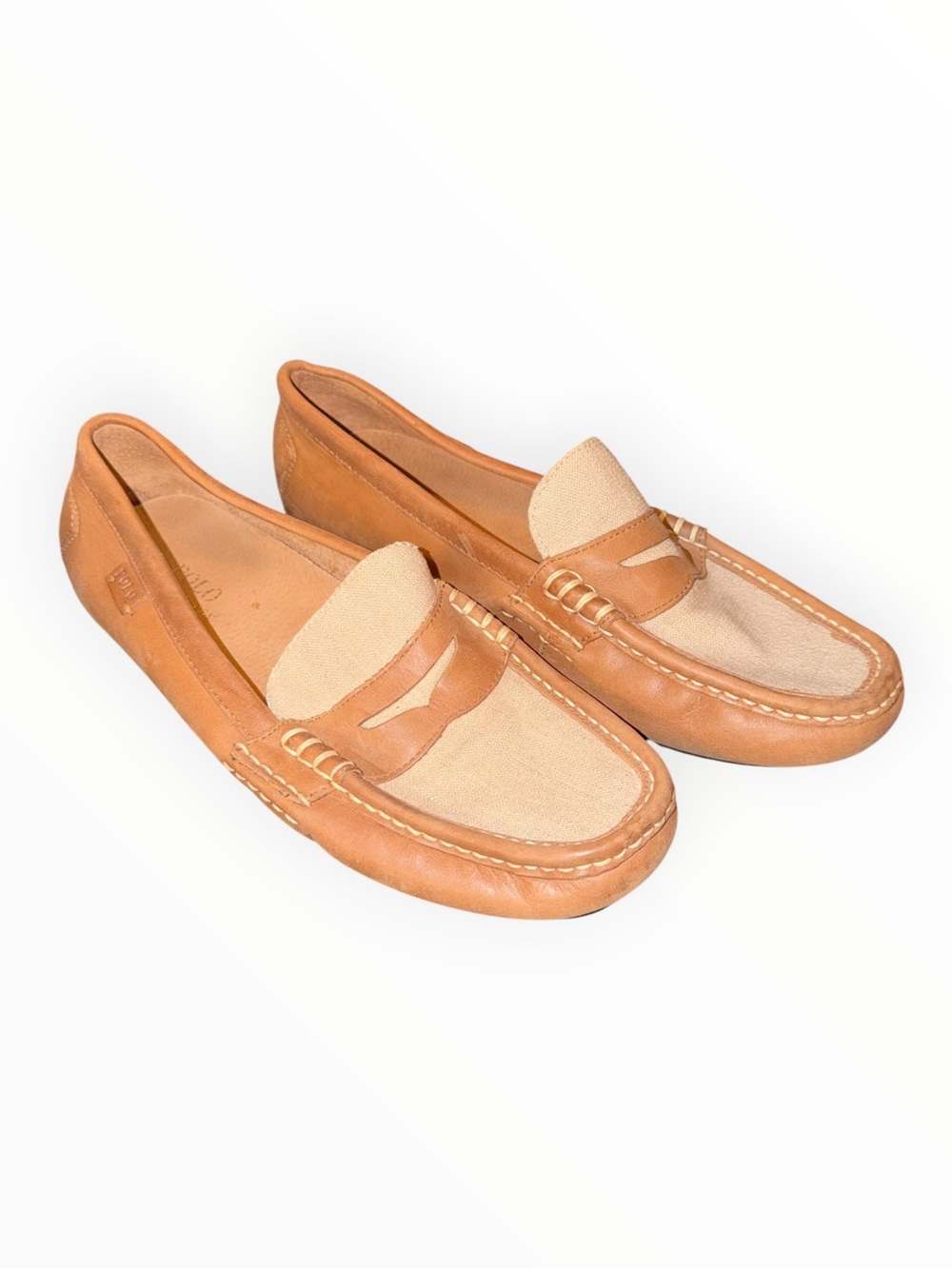 Polo Men's Tan Leather & Canvas Penny Loafers
